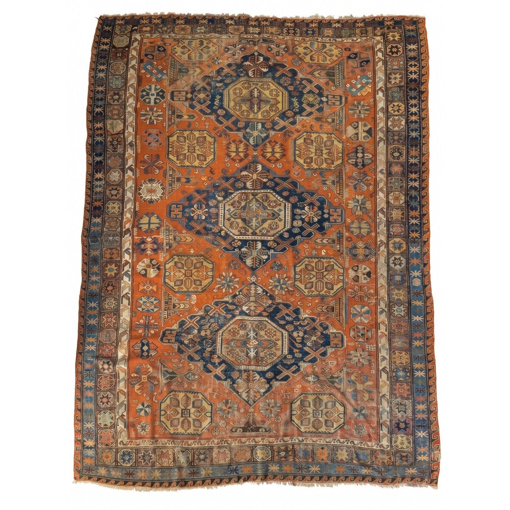 Antique Caucasian Soumak Wool Flatweave Area Rug 8x10 Geometric Tribal Motif